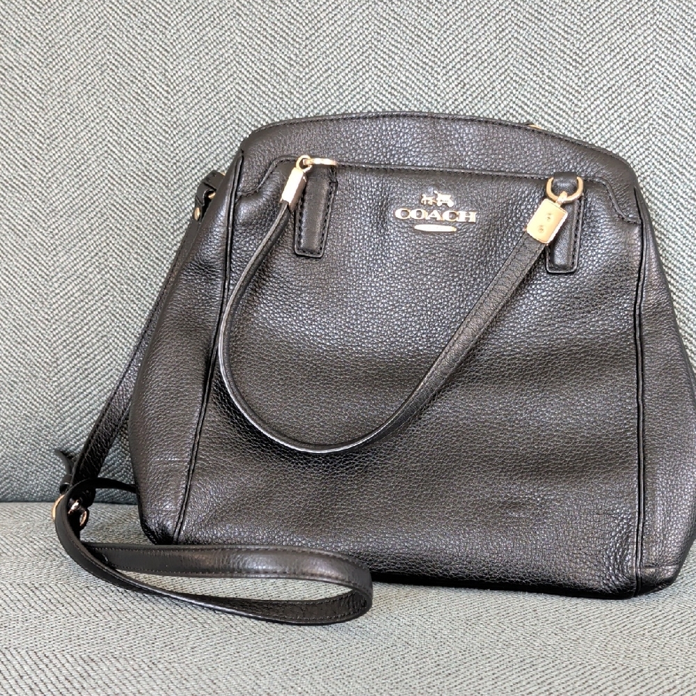 Coach Minetta Black Pebbled Leather Satchel with Gold Hardware